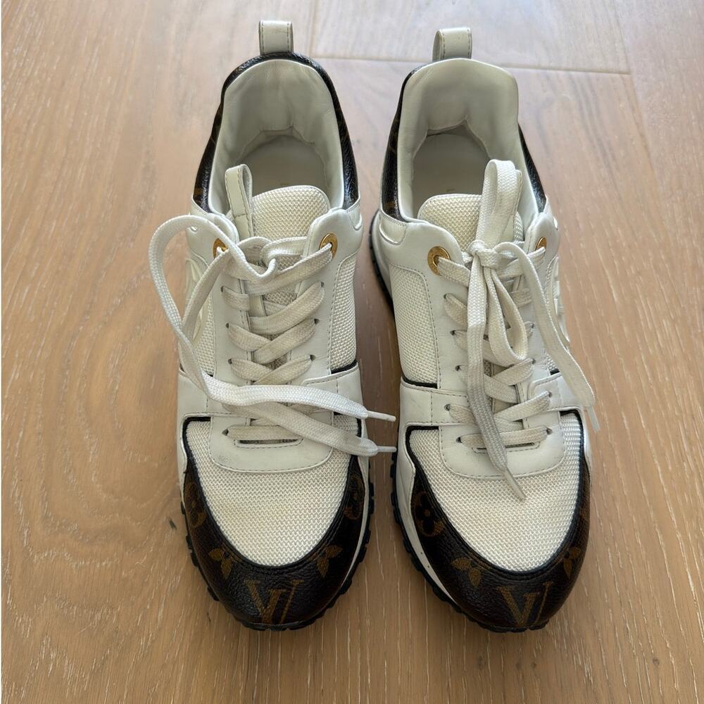 Louis Vuitton Calfskin Monogram Run Away Sneaker Size 37 in White Brown Gold - Picture 8 of 10
